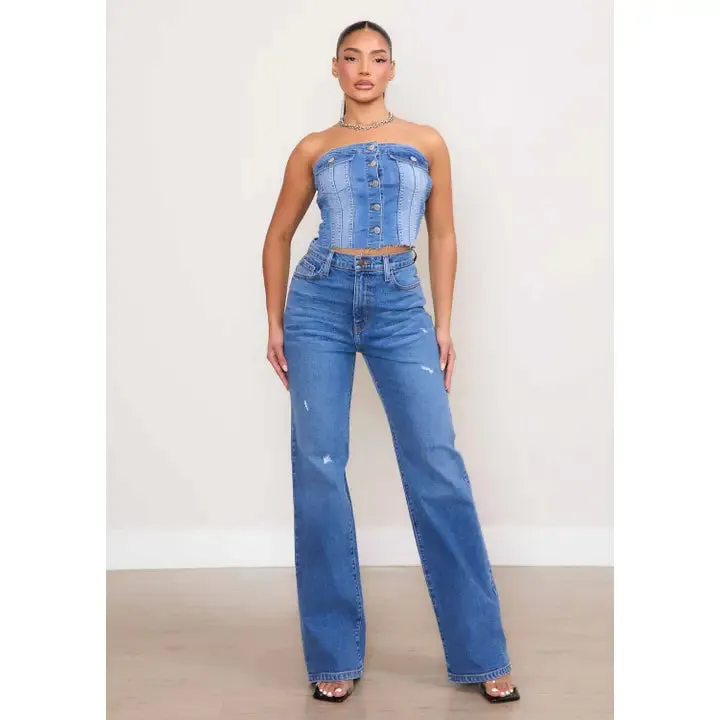 Denim Corset Tube Top