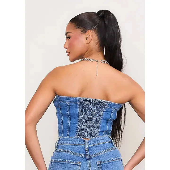 Denim Corset Tube Top