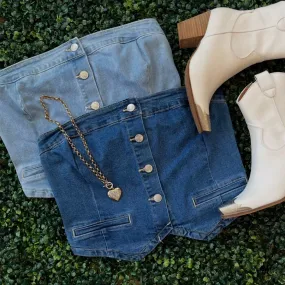 Denim Dreams Button Front Crop Tube Top