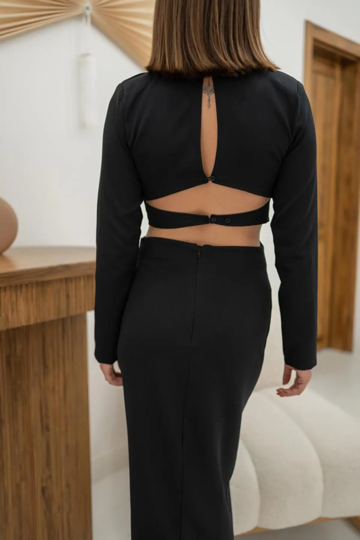 ELS Waist Detailed Buttoned Dress - Black - Düren