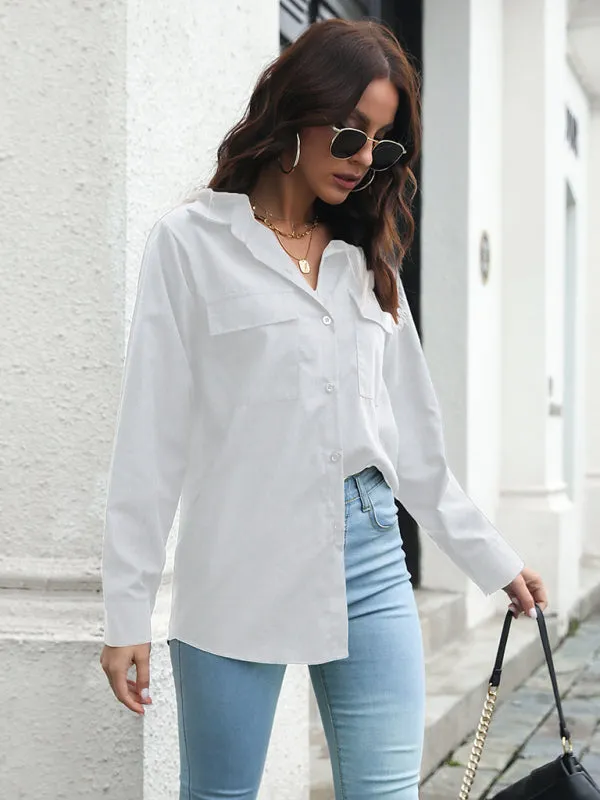 Erielle Women's Double Pocket Long Sleeve Loose Shirt