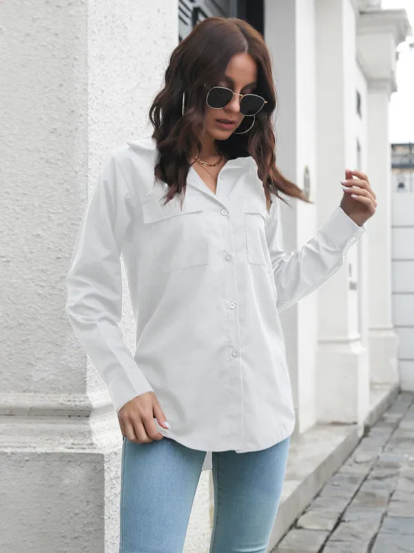 Erielle Women's Double Pocket Long Sleeve Loose Shirt