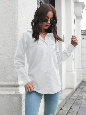 Erielle Women's Double Pocket Long Sleeve Loose Shirt