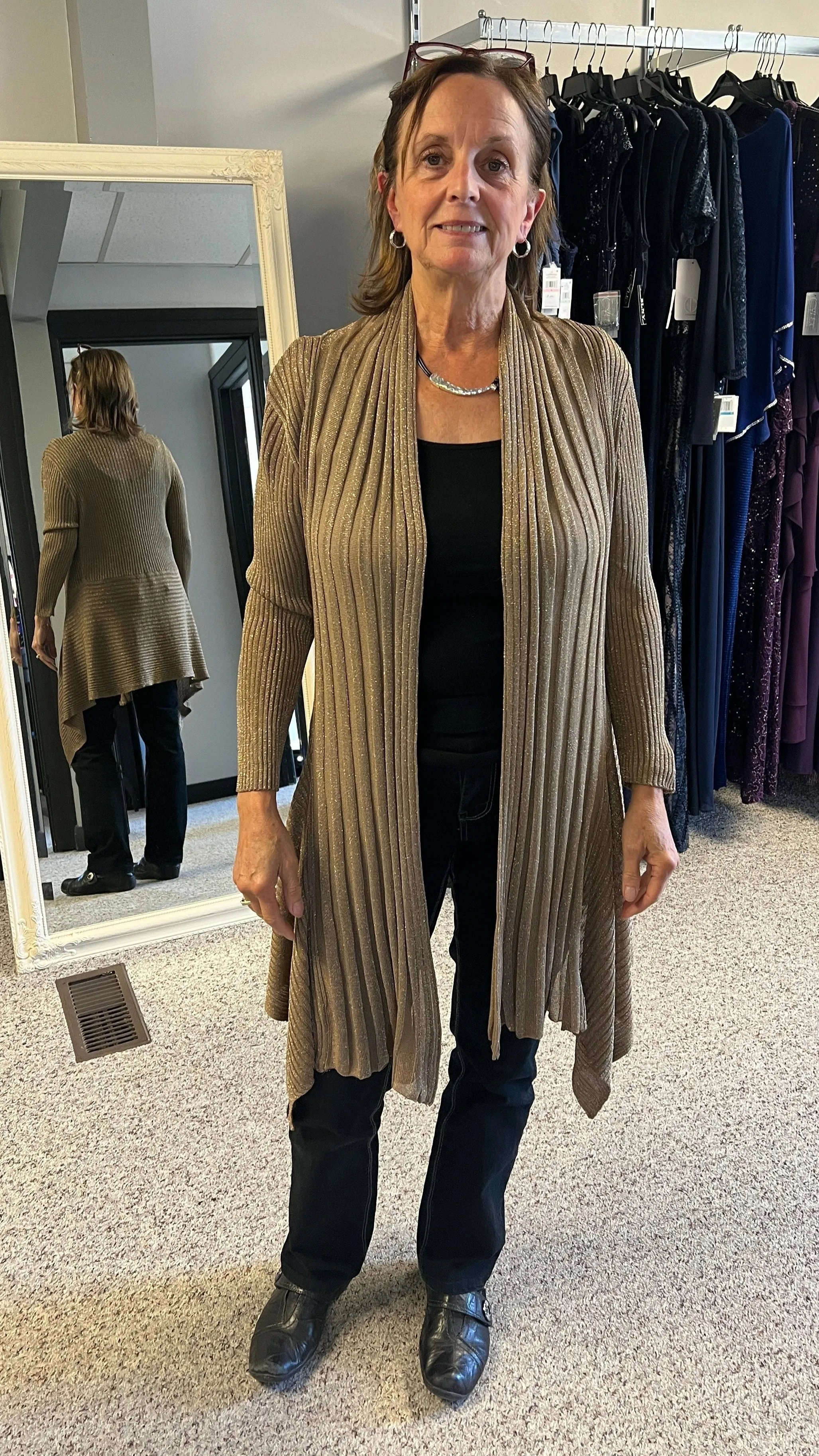 Fashion Village Two-Way-Wear Lurex Open Cardigan