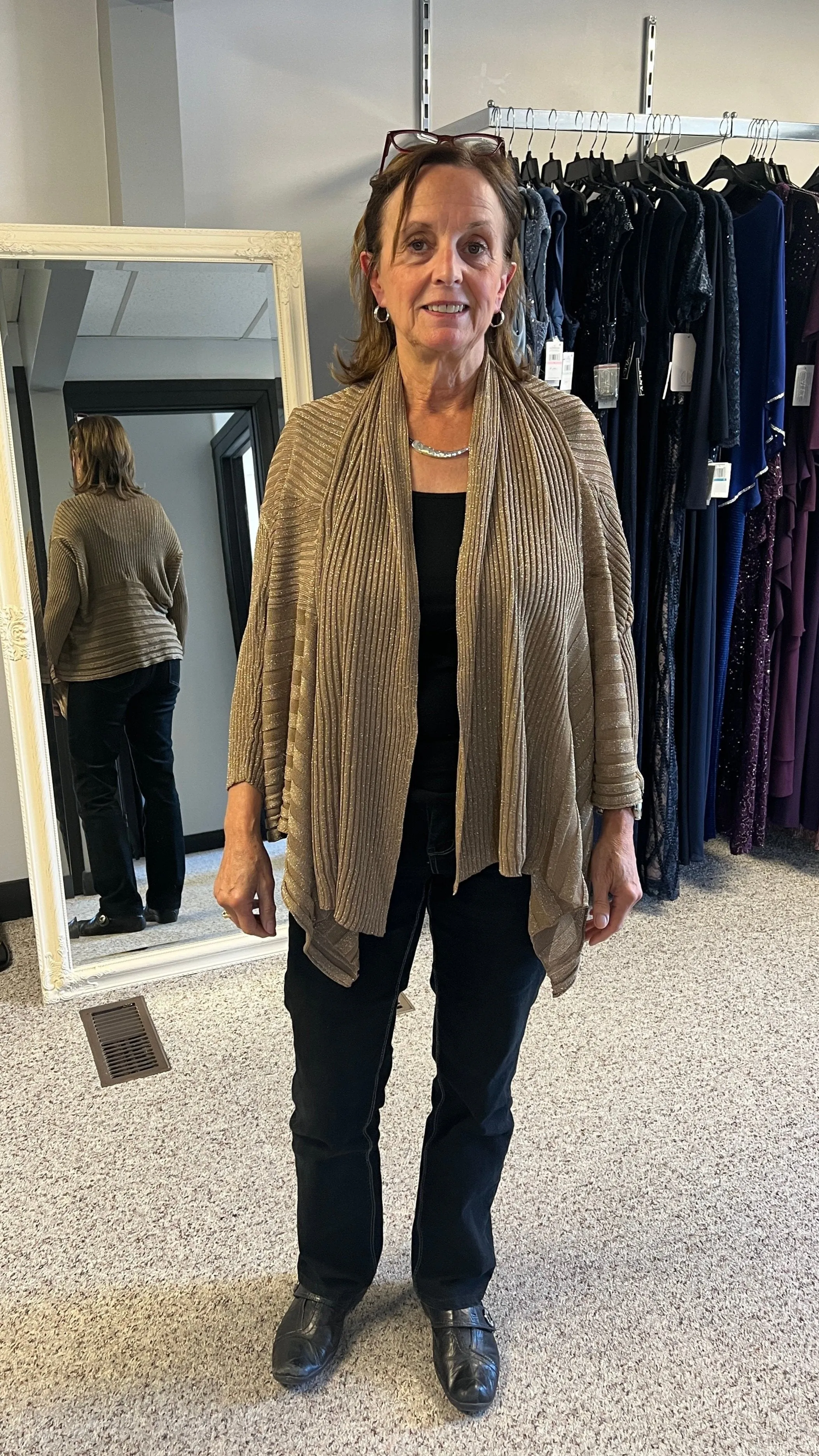 Fashion Village Two-Way-Wear Lurex Open Cardigan
