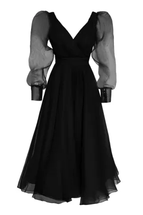 FRV Black tulle long sleeve maxi dress - Coacalco