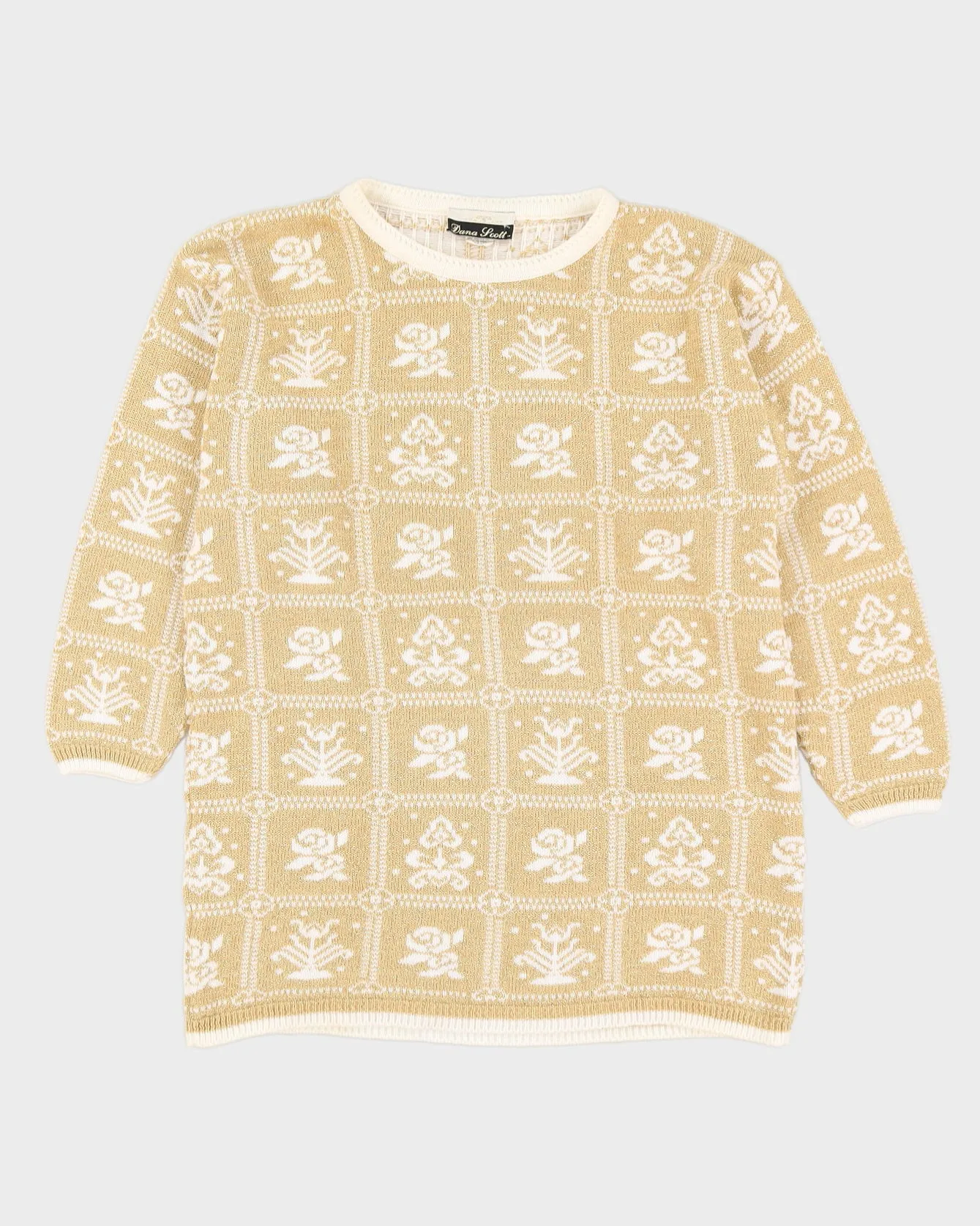 Gold Lurex Patterned Knitted Jumper - M