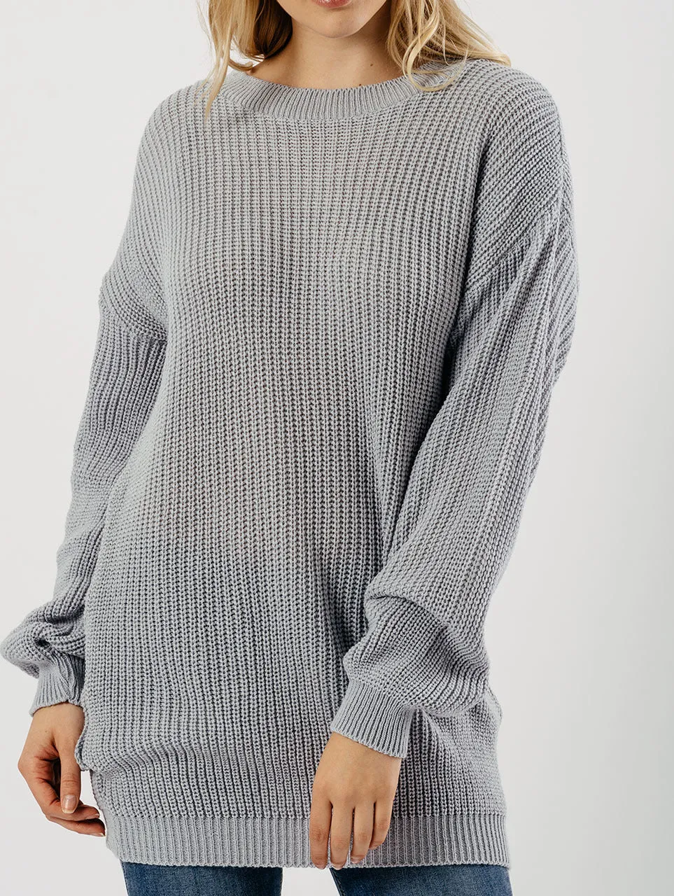 Grey Oversized Knitted Jumper Dress