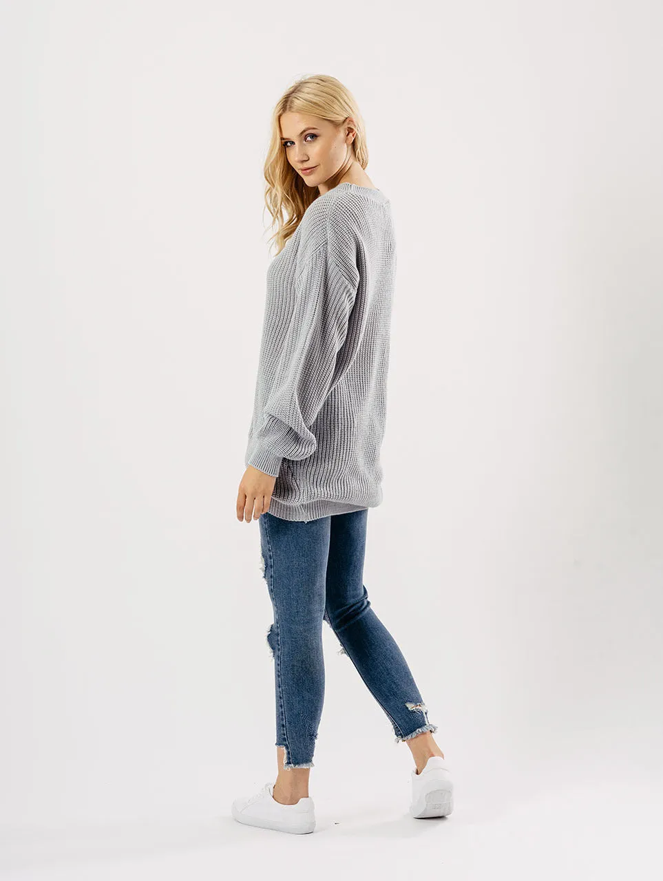 Grey Oversized Knitted Jumper Dress