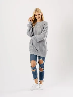 Grey Oversized Knitted Jumper Dress