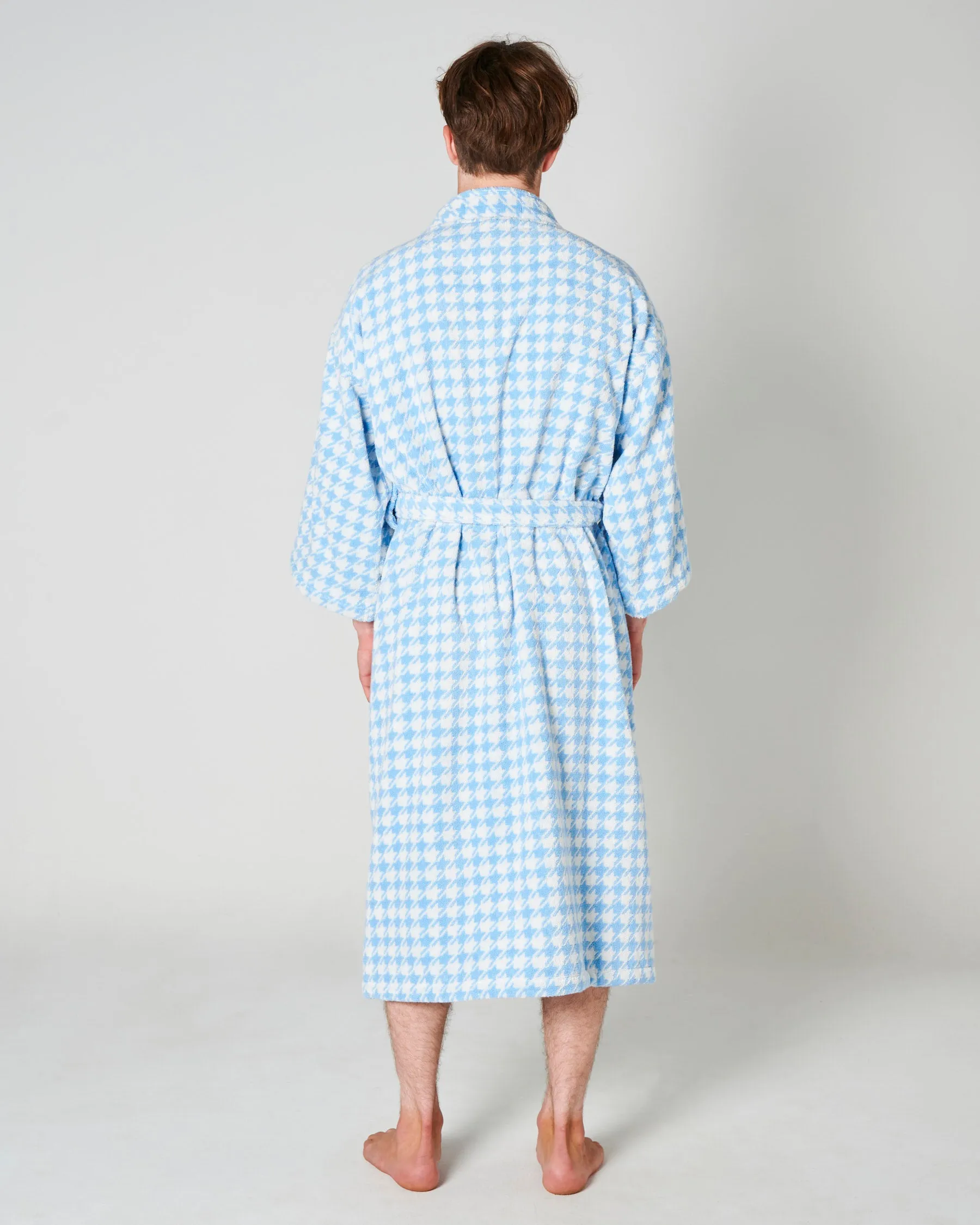 Houndstooth Blue Terry Bath Robe