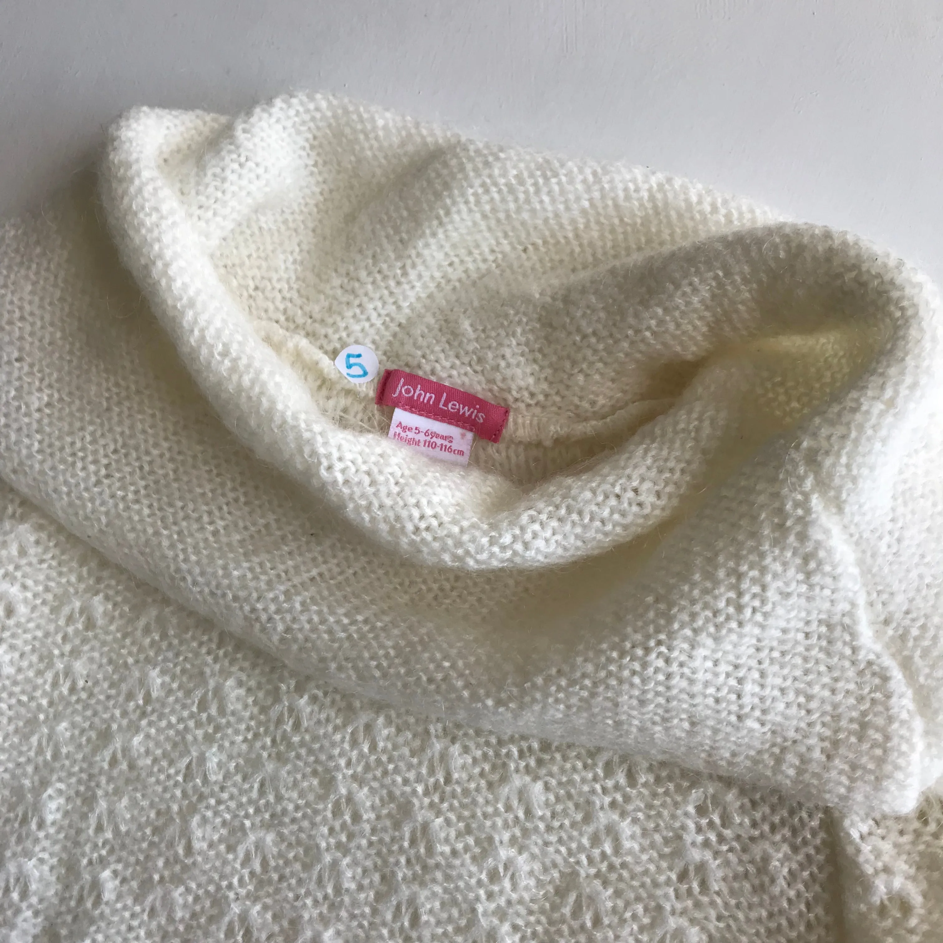 John Lewis White Loose Collar Jumper Age 5