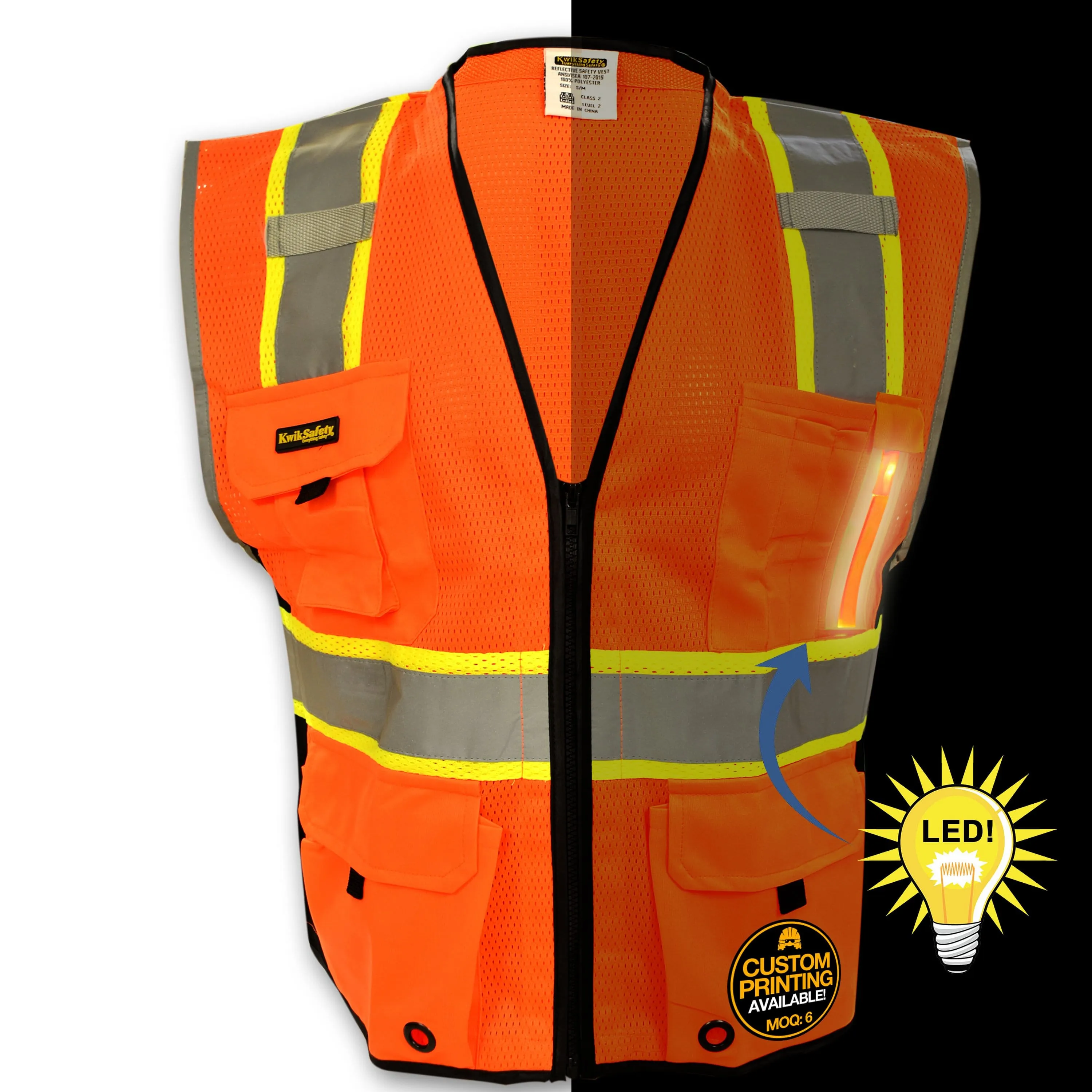 KwikSafety HEAD HONCHO Hi Vis Reflective ANSI PPE LED Class 2 Safety Vest