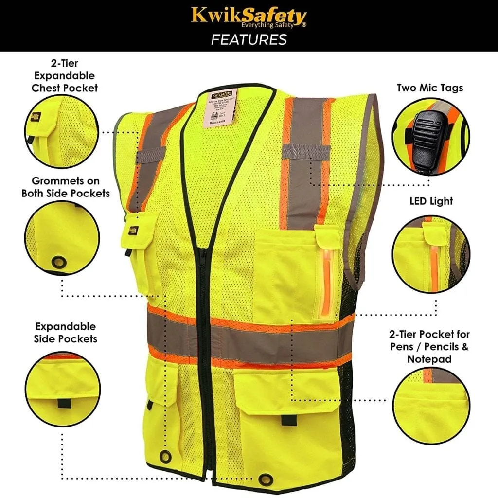 KwikSafety HEAD HONCHO Hi Vis Reflective ANSI PPE LED Class 2 Safety Vest