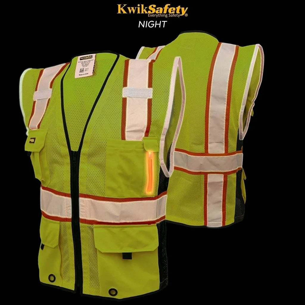 KwikSafety HEAD HONCHO Hi Vis Reflective ANSI PPE LED Class 2 Safety Vest
