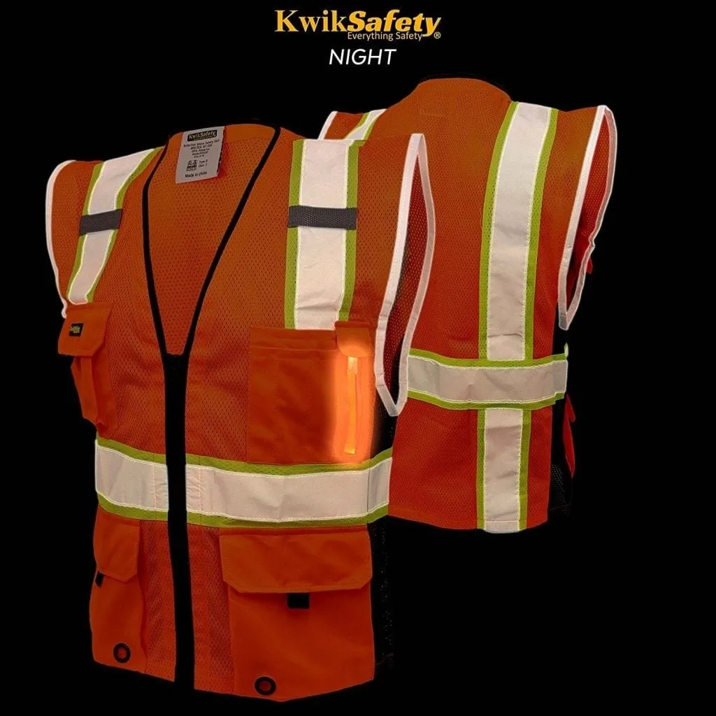 KwikSafety HEAD HONCHO Hi Vis Reflective ANSI PPE LED Class 2 Safety Vest