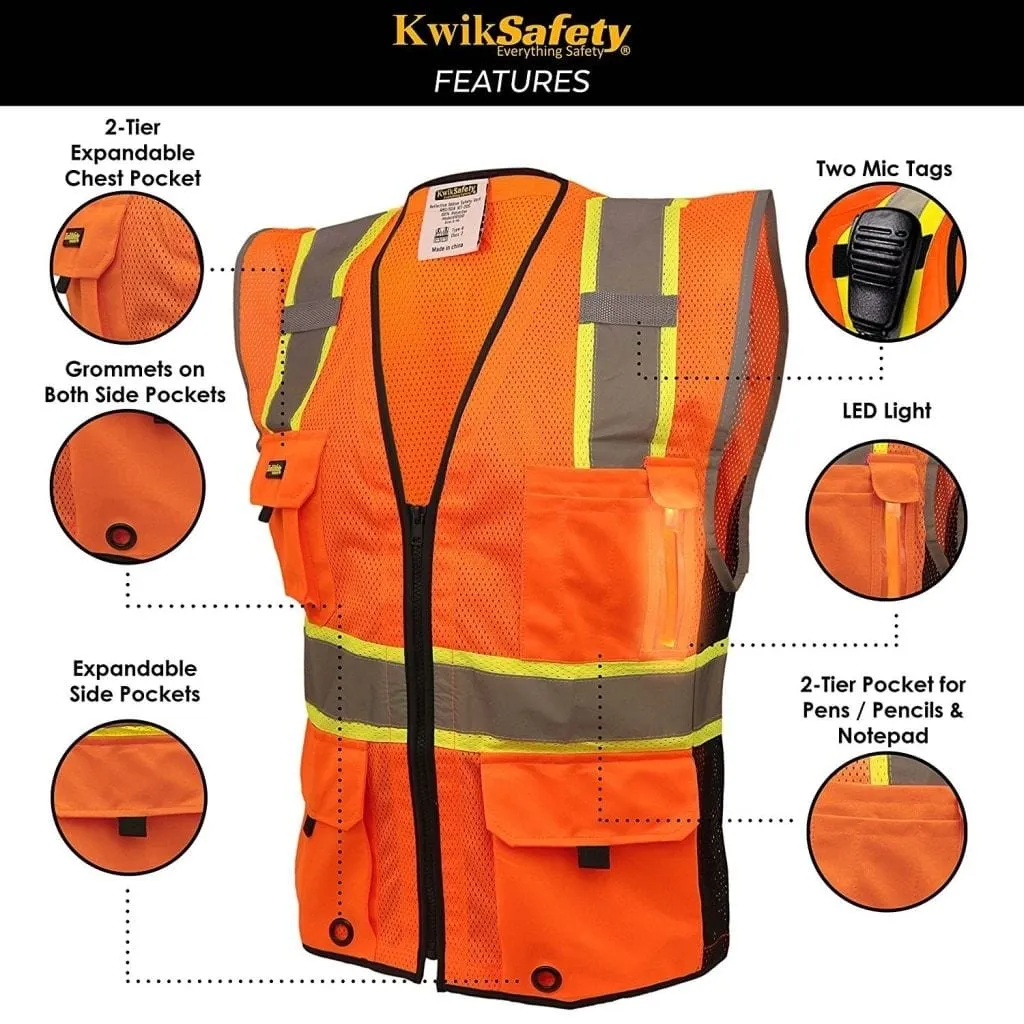 KwikSafety HEAD HONCHO Hi Vis Reflective ANSI PPE LED Class 2 Safety Vest