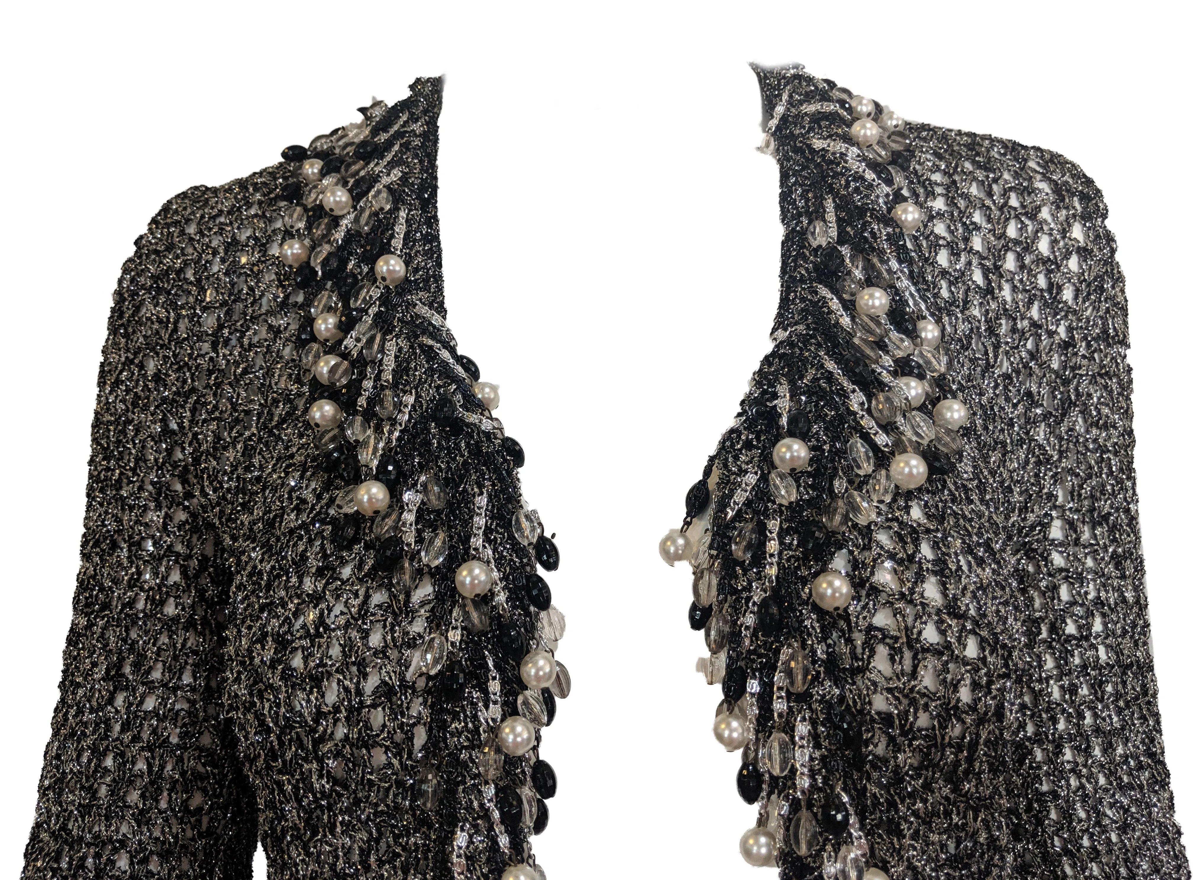 Loris Azzaro Attributed Metallic Crochet Cardigan with Beaded Fringe