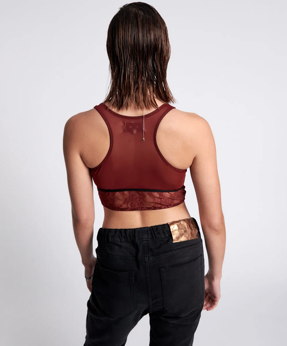 Lulu Mesh And Lace Bralette - Wine