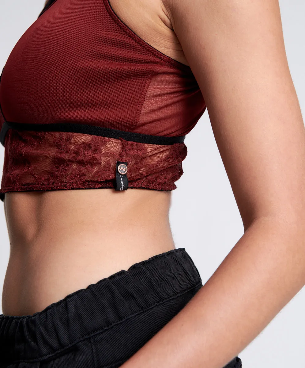 Lulu Mesh And Lace Bralette - Wine