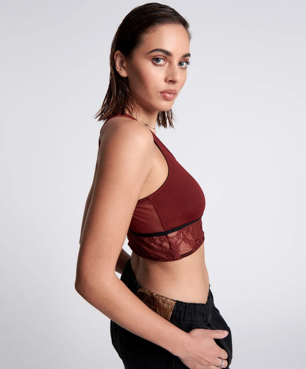 Lulu Mesh And Lace Bralette - Wine