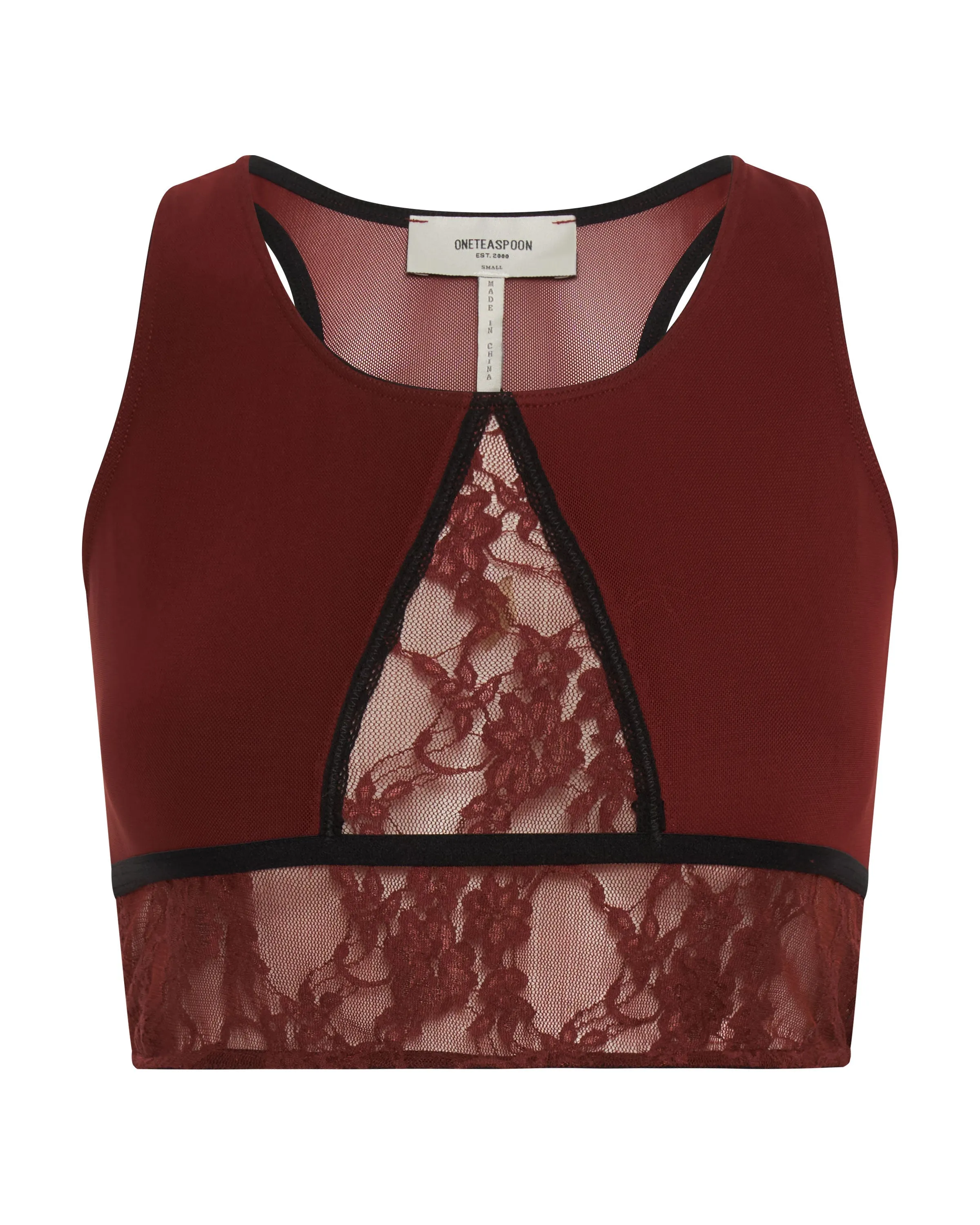 Lulu Mesh And Lace Bralette - Wine