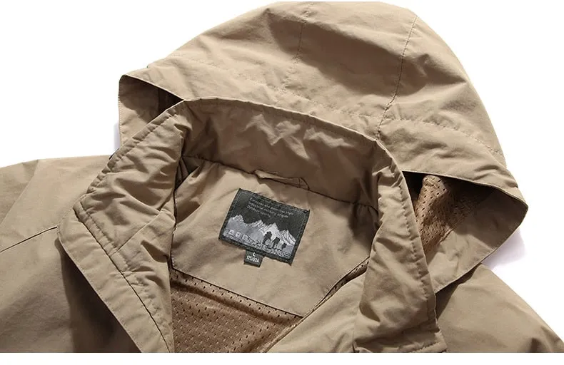 Men Outdoor Hiking Jackets Waterproof Hooded Windbreaker Coat