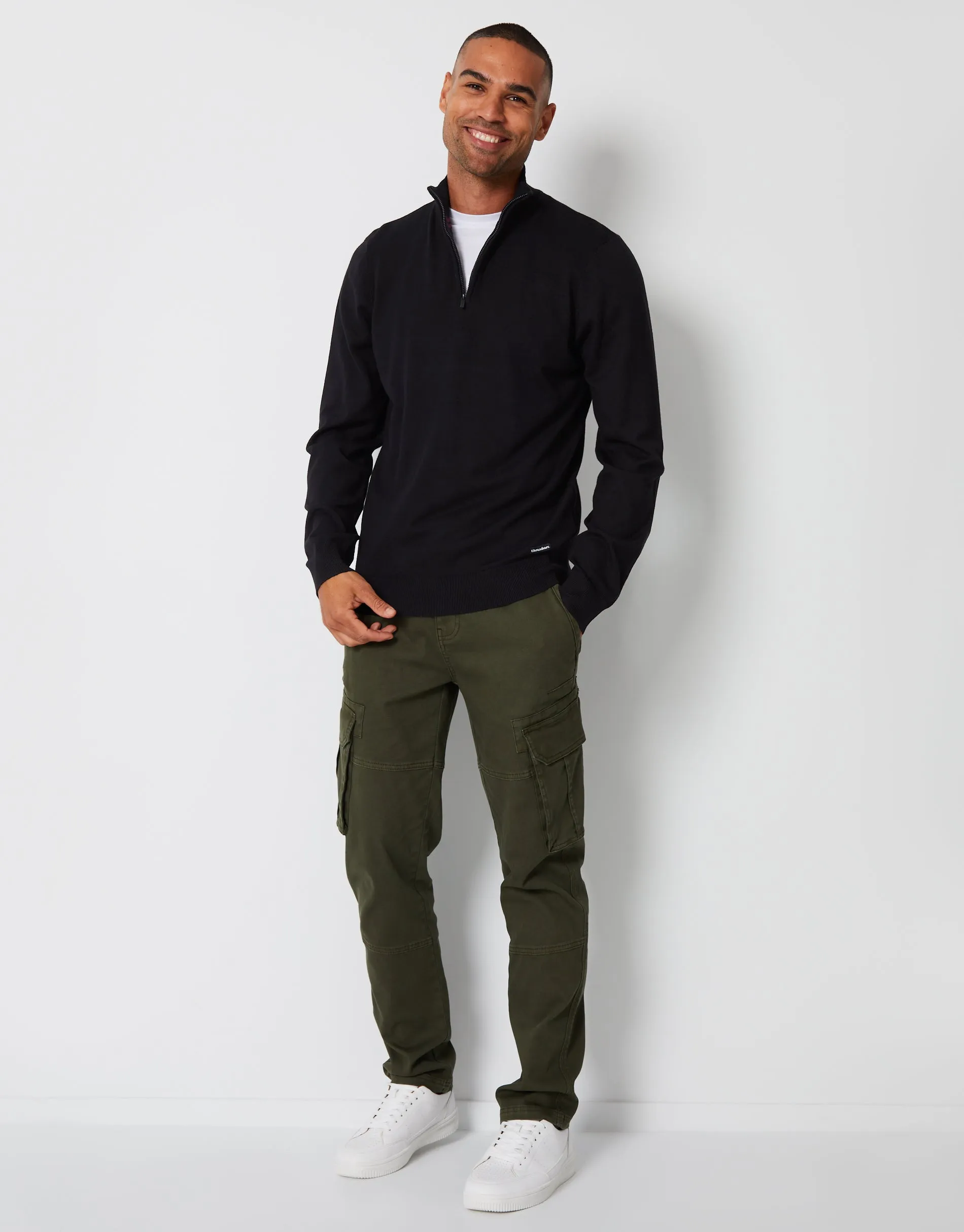 Men's Black Funnel Neck Quarter Zip Knitted Jumper