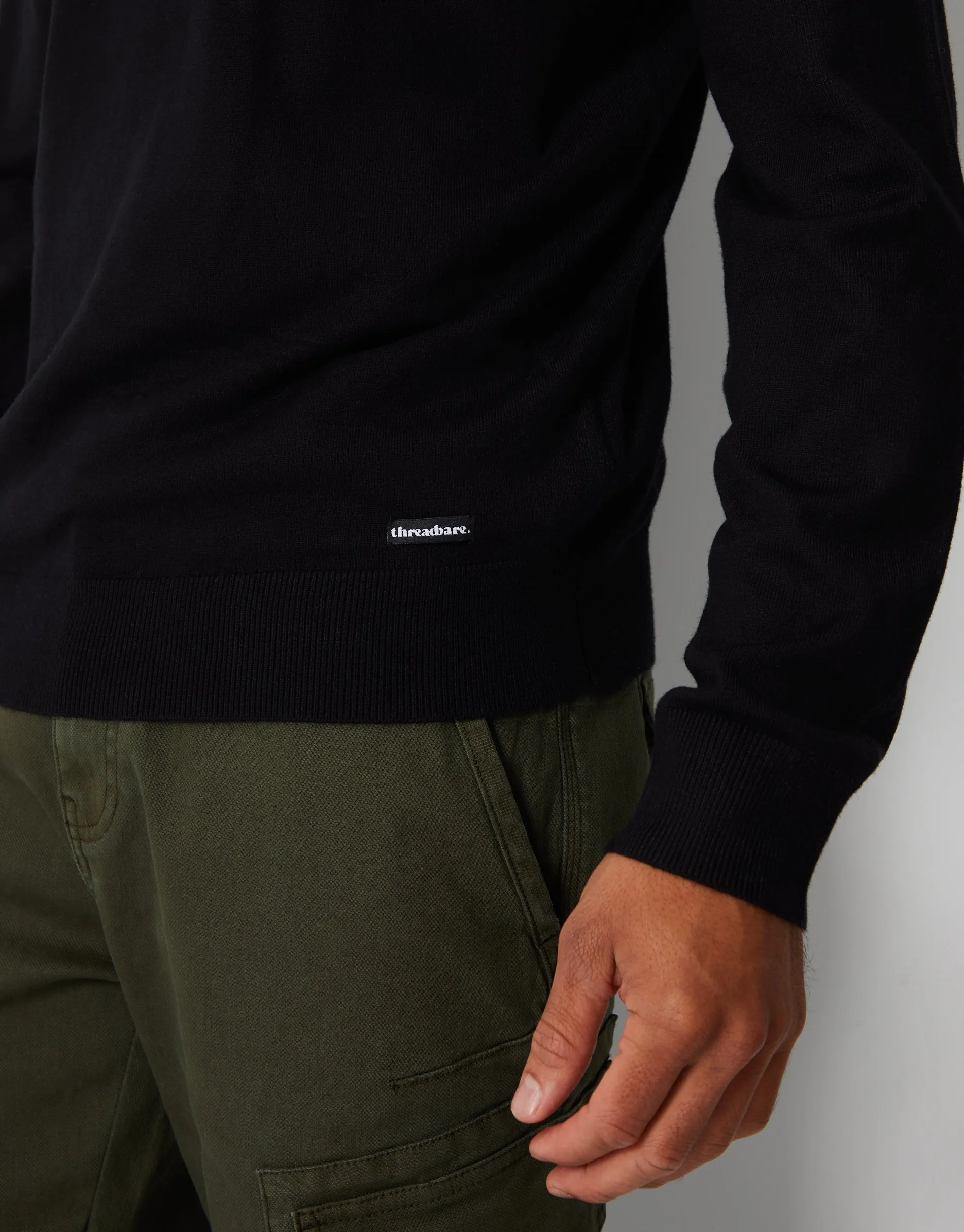 Men's Black Funnel Neck Quarter Zip Knitted Jumper