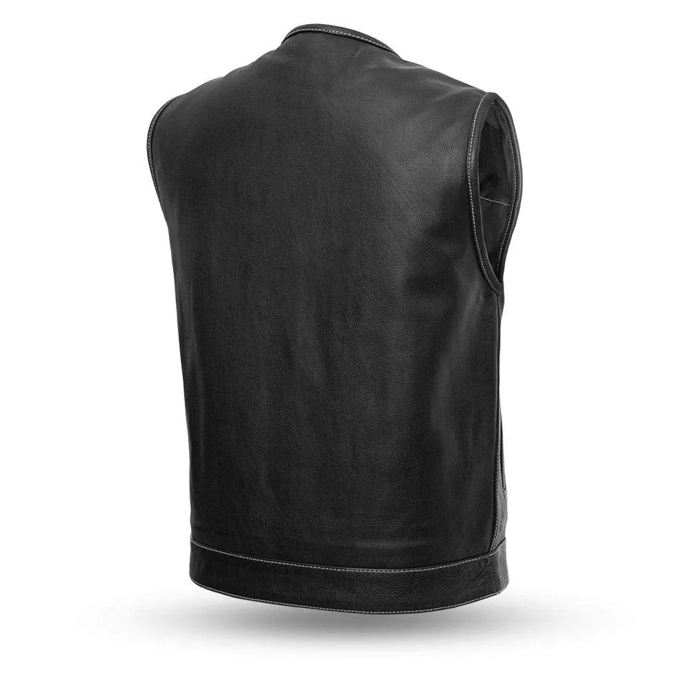 Mens Motorcycle Paisley Liner Collarless premium leather Son of anarcy Exterior Gunpocket Vest