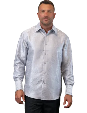 Men's Silver Casual Long Sleeve Shirt With Cufflink Regular-Fit