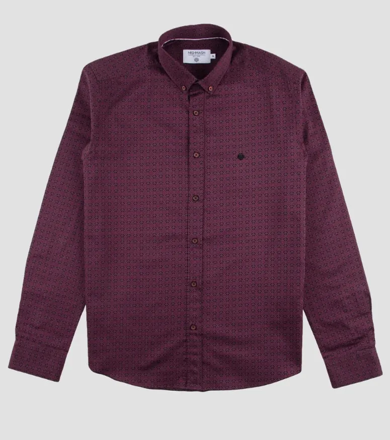 Mish Mash Rain Regular Fit Long Sleeve Casual Shirt - Wine
