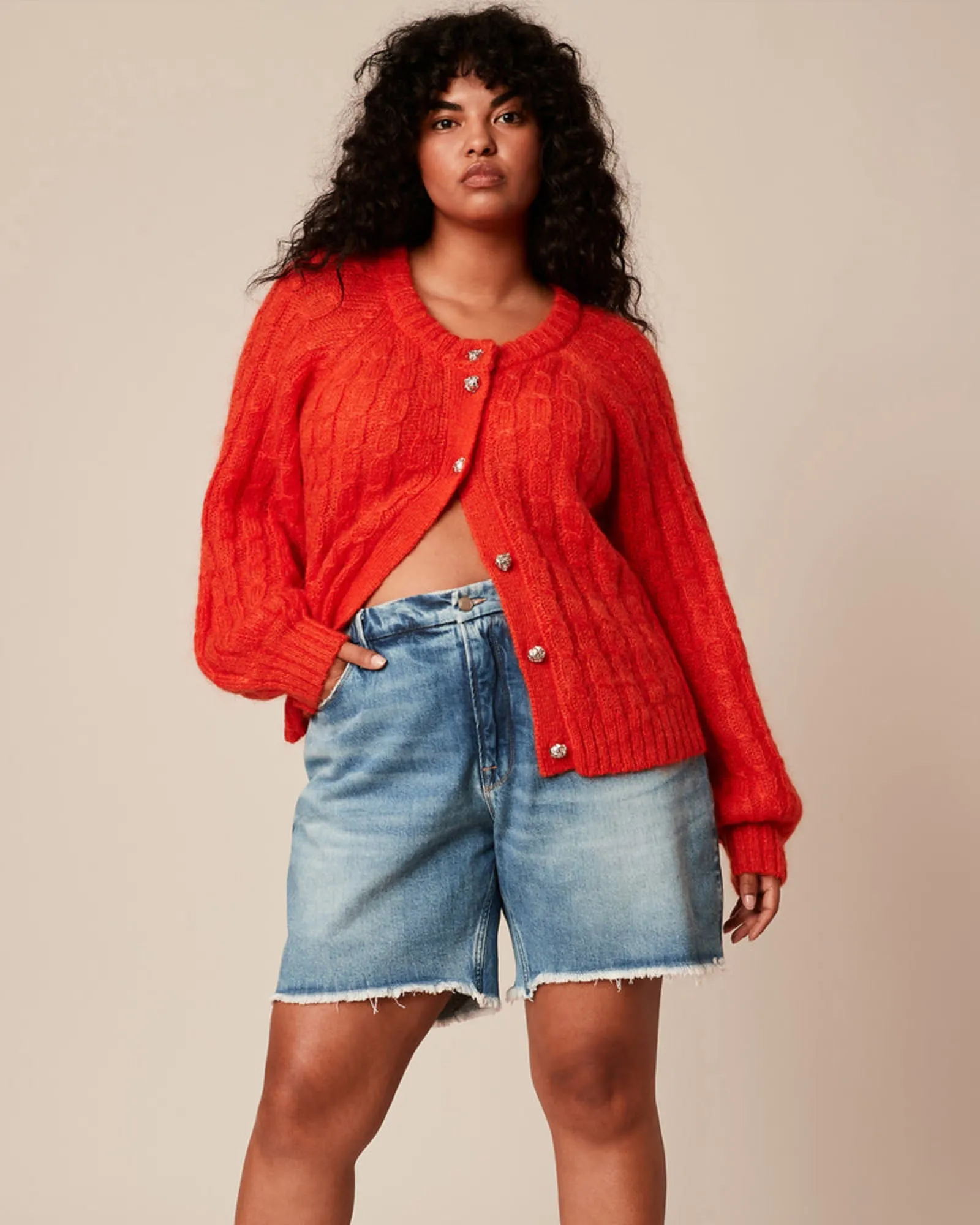 Mohair Cable Cardigan | Orange
