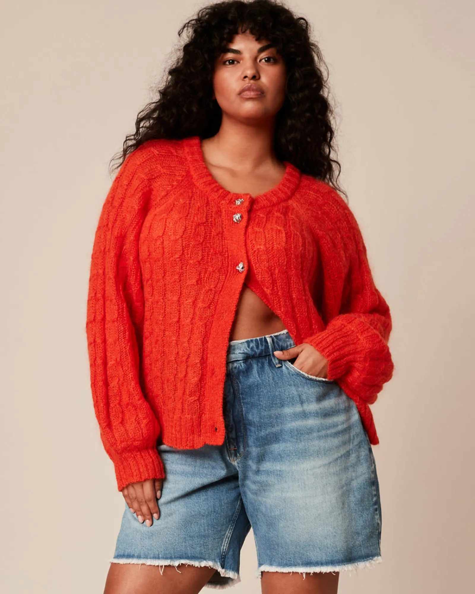 Mohair Cable Cardigan | Orange