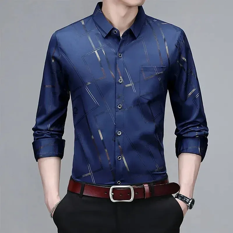 Non-Iron Wrinkle-Resistant Men's Long Sleeve Printed Shirt