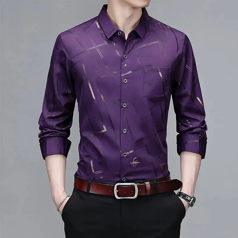 Non-Iron Wrinkle-Resistant Men's Long Sleeve Printed Shirt