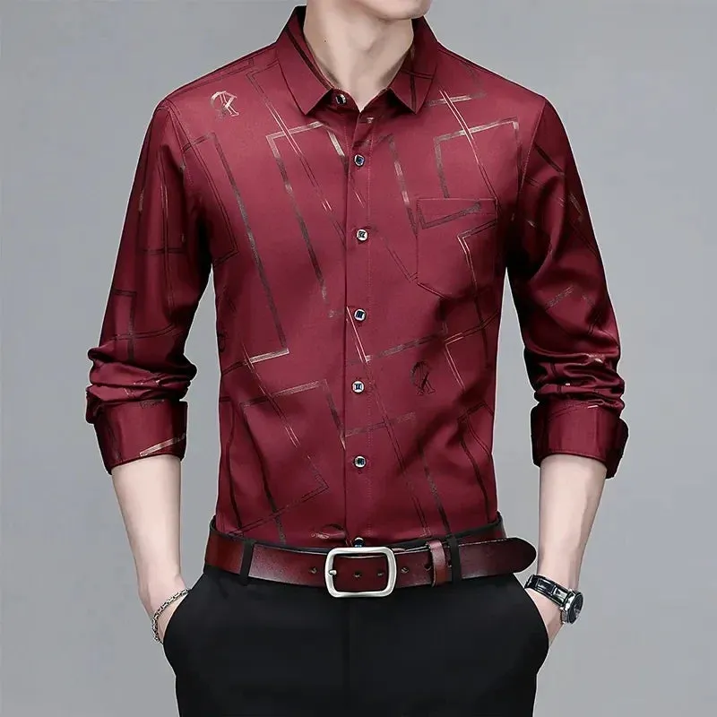 Non-Iron Wrinkle-Resistant Men's Long Sleeve Printed Shirt