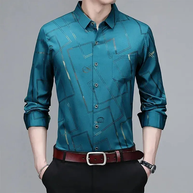 Non-Iron Wrinkle-Resistant Men's Long Sleeve Printed Shirt