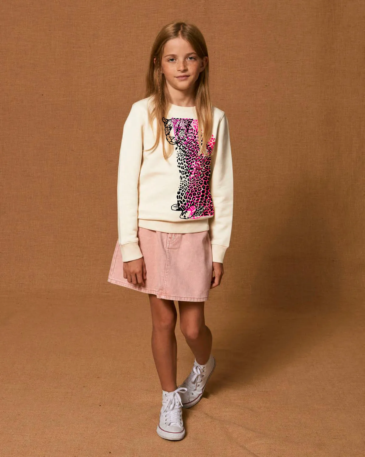 Organic Cotton Kids Sweatshirt | Neon Pink Leopard