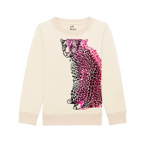 Organic Cotton Kids Sweatshirt | Neon Pink Leopard