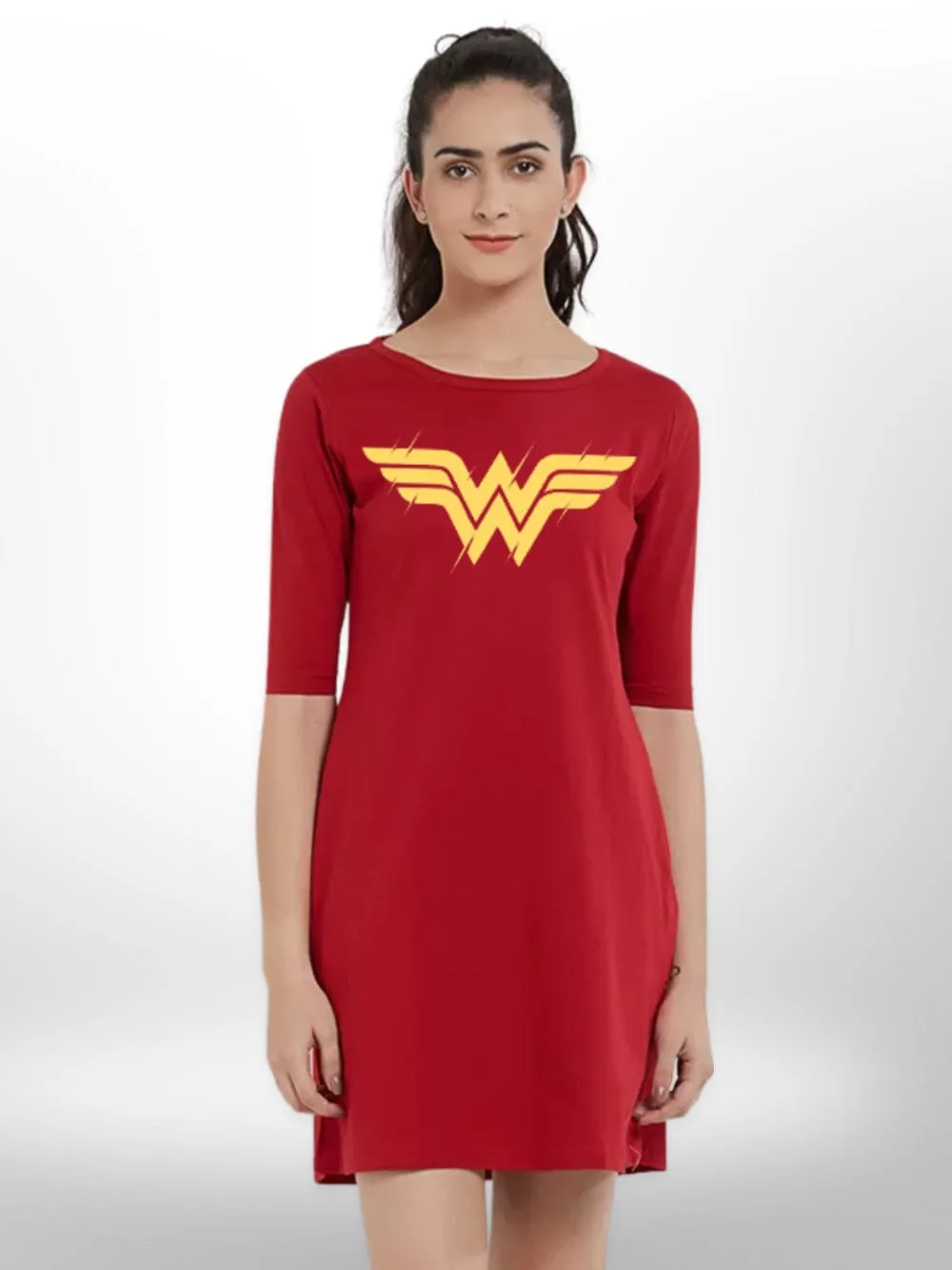 POWER RANGER PRINTED THREE QUARTER SLEEVE SIDE POCKET T-SHIRT FOR WOMEN'S