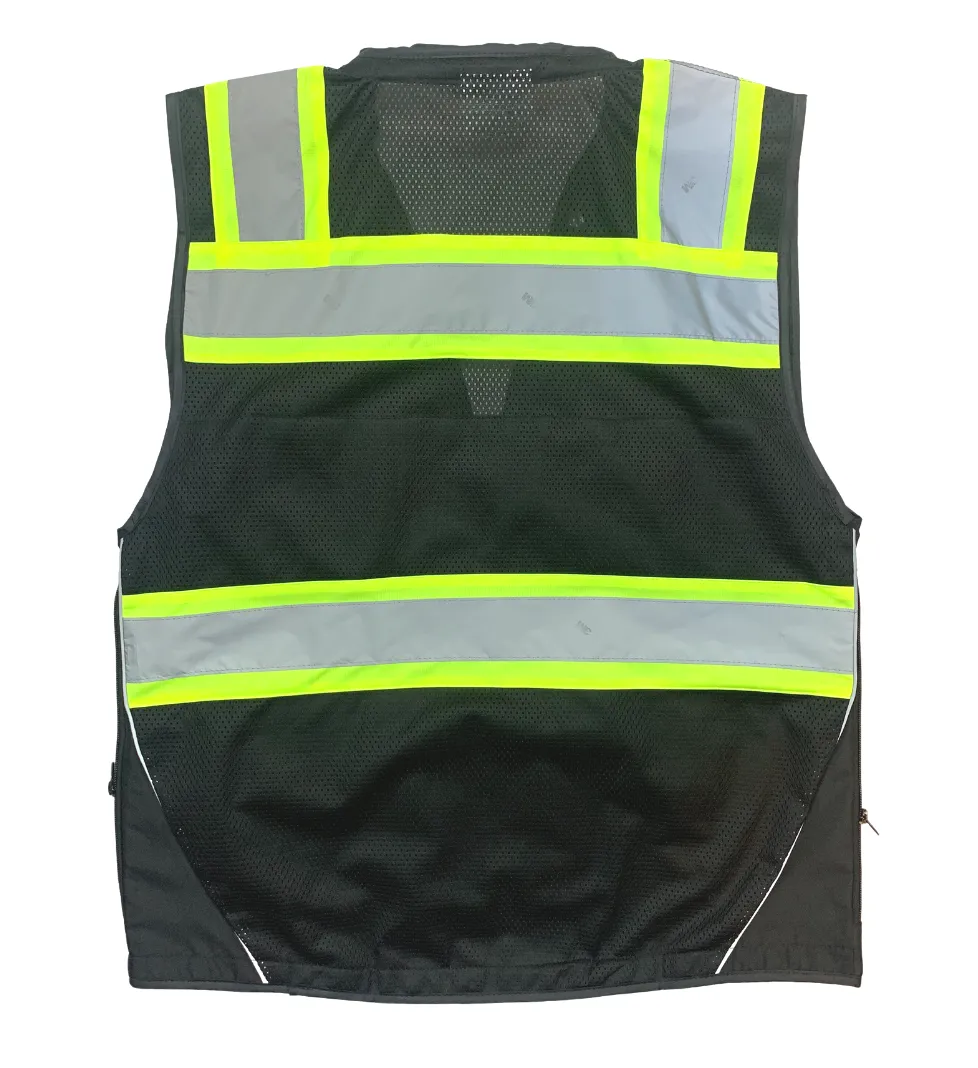 REXZUS D Safety Vest Black For Mens Class 2 Black Series Heavy Duty Utility Pockets Safety Vests Premium Black Series