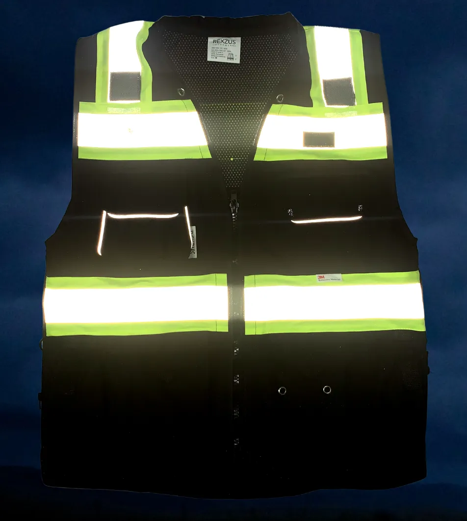 REXZUS D Safety Vest Black For Mens Class 2 Black Series Heavy Duty Utility Pockets Safety Vests Premium Black Series