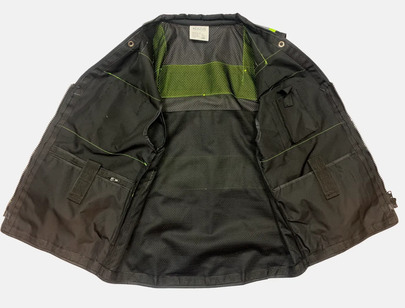 REXZUS D Safety Vest Black For Mens Class 2 Black Series Heavy Duty Utility Pockets Safety Vests Premium Black Series
