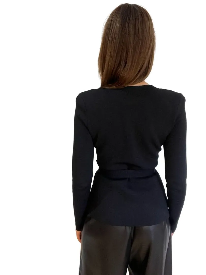 Scanlan Theodore Black Long Sleeve Round Neck Cardigan. Size: S