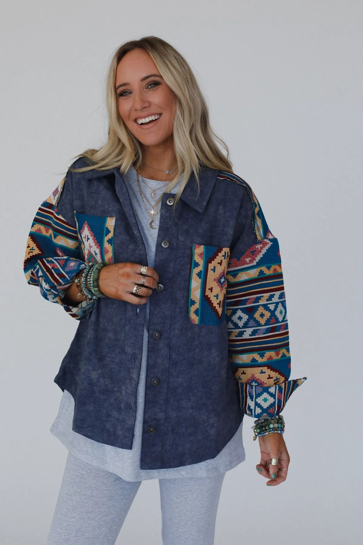 Scout Printed Sleeve Jacket - Denim
