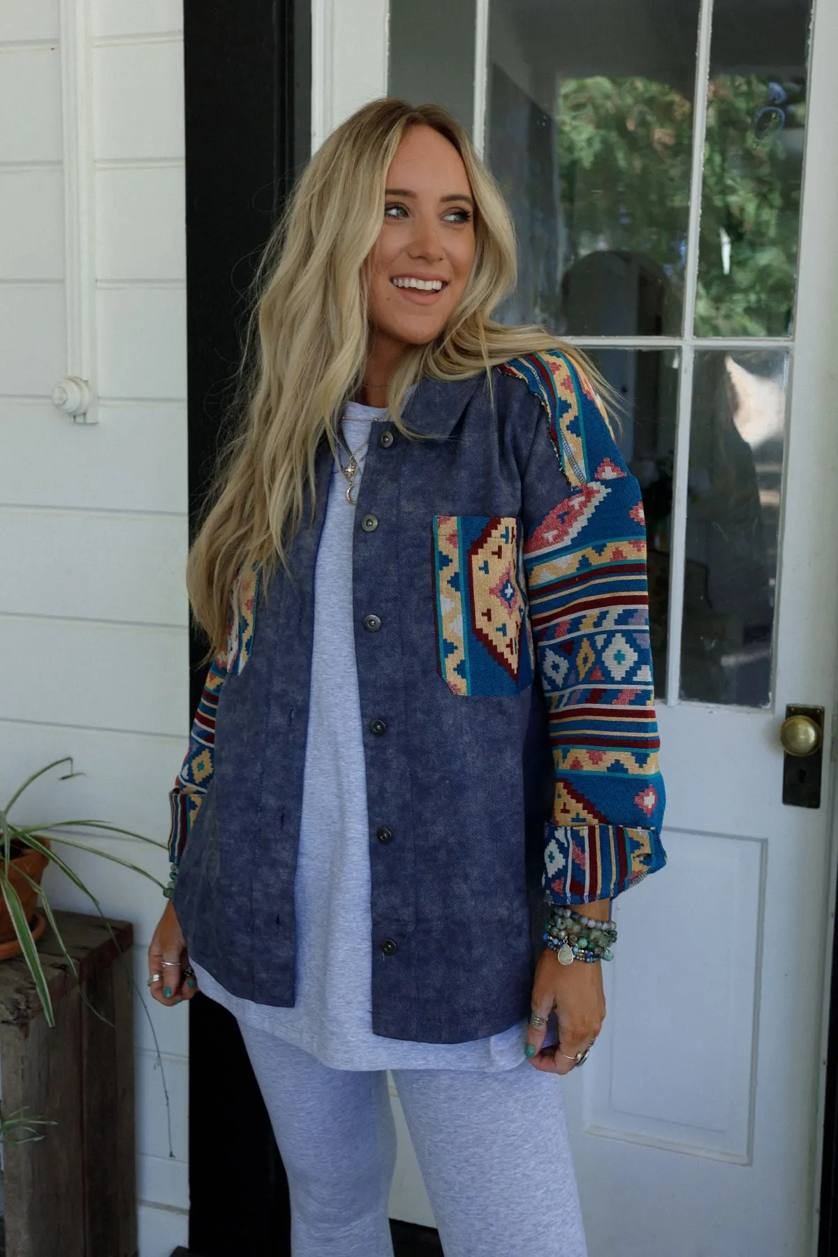 Scout Printed Sleeve Jacket - Denim