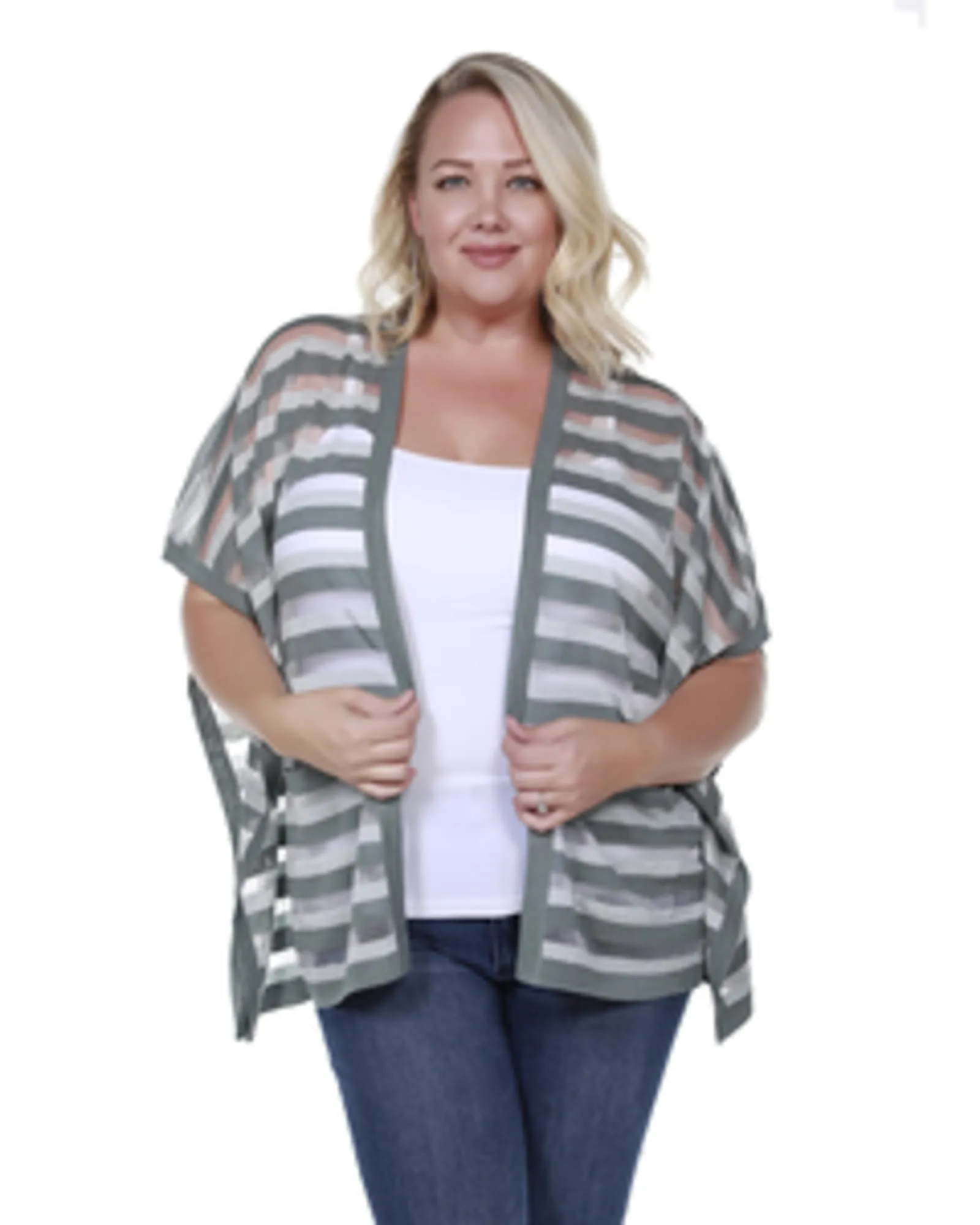 Sheer Striped Cardigan | SILVER MOSS/FROST