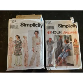 SIMPLICITY 8905 9391 LADIES SUMMER WINTER PAJAMAS & ROBE
