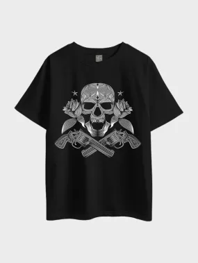 Skeleton Roses and Guns Print Metal Oversized Mens T-shirt Legacy Boutiques Bangladesh